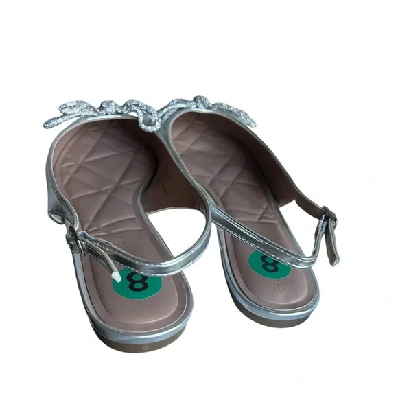 BCBGeneration Women's Kristin Silver Slingbacks Rhinestone Bow Flats Shoes 8 NEW - Picture 5 of 7